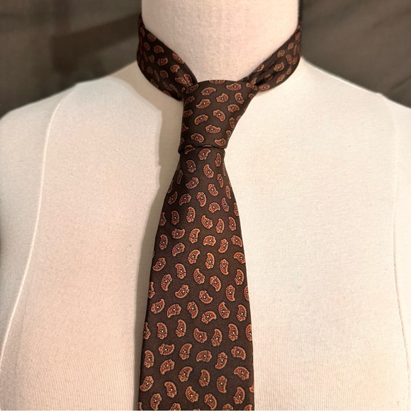 Oscar De La Renta Silk Mens Brown Tie Geometric Necktie Vintage Classic Cravat - Picture 1 of 8